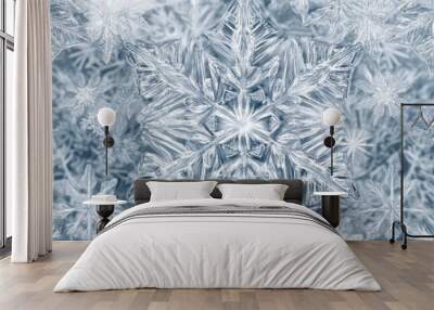 A snowflake pattern is shown in a blue background Wall mural