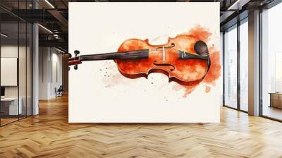 A watercolor painting of a violin with a splash of red paint on it Wall mural