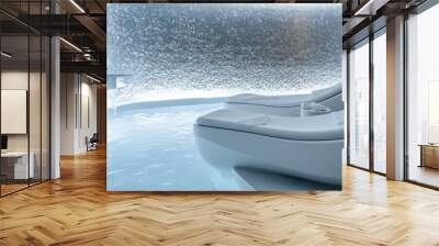 A white bathtub with two white lounge chairs in it Wall mural