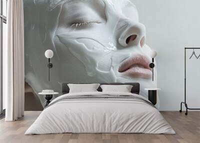 A woman's face is covered in white cream Wall mural