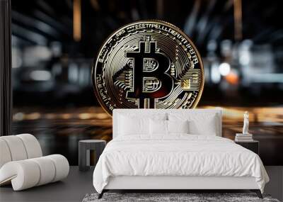 Crypto currency golden bitcoin background, Financial investment concept. Generative Ai Wall mural