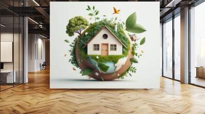 Eco friendly house with green environmental background. Generative Ai Wall mural