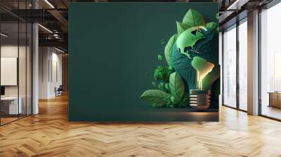 Eco friendly lightbulb banner with copy space, Sustainable and Renewable energy. Generative Ai Wall mural