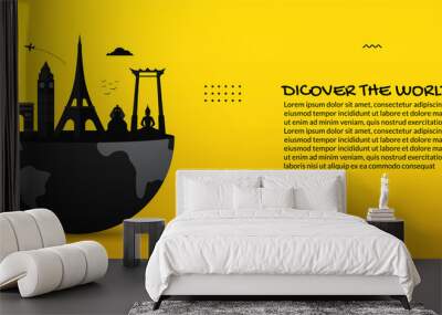 Famous world travel landmarks, dicover the world background Wall mural