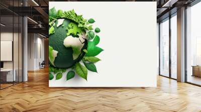 Leaves in forming an eco friendly earth shape, World environment day and Earth day. Generative AI Wall mural