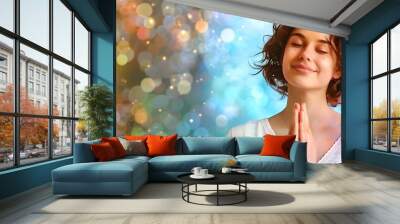 Portrait of Serene Reiki Practitioner in Peaceful Meditation Surrounded by Vibrant Colors Wall mural