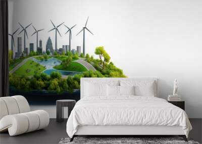 Renewable and Sustainable Energy Concept, Environmental Protection, Green Energy. Generative Ai Wall mural