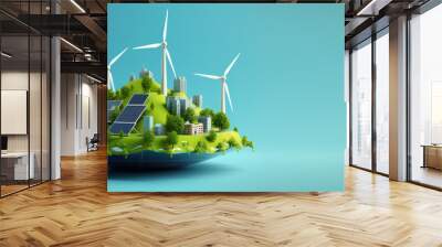 Renewable and Sustainable Energy Concept, Environmental Protection, Green Energy. Generative Ai Wall mural