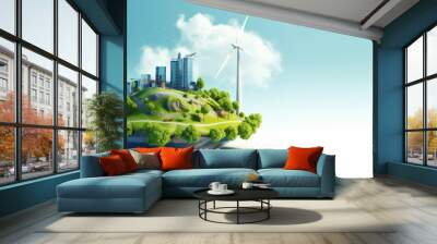 Renewable and Sustainable Energy Concept, Environmental Protection, Green Energy. Generative Ai Wall mural