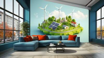 Renewable and Sustainable Energy Concept, Environmental Protection, Green Energy. Generative Ai Wall mural