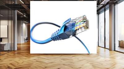 Network connection, internet communication and computer technology concept, closeup view of curved ethernet cable plug connector isolated on white background Wall mural