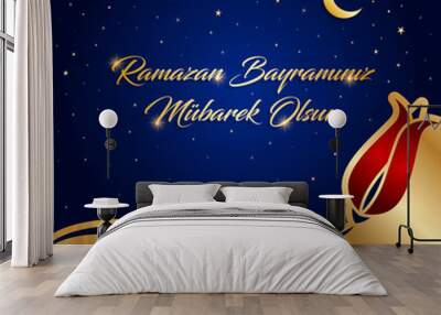 ramazan bayrami, ramadan kareem. bless your ramadan feast greeting card vector illustration (turkish: ramazan bayraminiz mubarek olsun) Wall mural