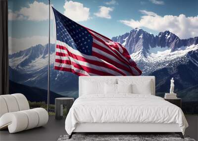 USA flag flying in the mountains Wall mural