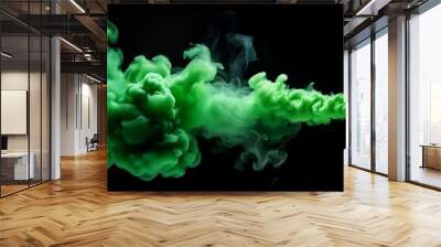 A green smoke cloud on a black background. Wall mural