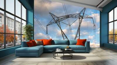 Electricity energy transmission tower, fossil fuel infrastructure, power lines electrical grid Wall mural