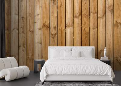 Full frame texture background of a wooden fence with natural wood grain planks, in bright sunlight Wall mural