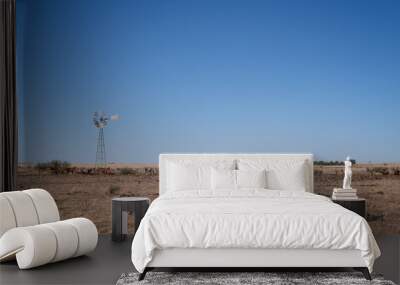 Outback Queensland Australia, drought dry, farming windmill cattle livestock, barren harsh hot summer landscape, empty remote space isolation Wall mural