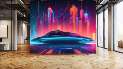 Sleek, futuristic EDM cover art, minimalist design with bold, neon accents, capturing the albums dynamic energy Wall mural