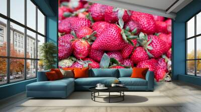 Strawberries strawberry, many mass bulk, red background backdrop, health healthy nutrition food, natural organic farm farming produce production Wall mural