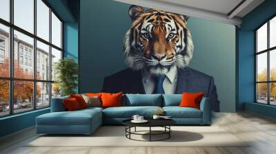 Friendly Tiger in Business Suit: A Whimsical Jungle Corporate Concept
 Wall mural