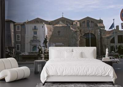 View of The Basilica of St. Mary of the Angels and the Martyrs with the fountain in Rome, Italy.  Wall mural