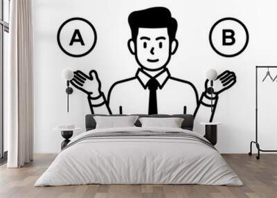 A business illustration of a situation where you have to think about your choice between two issues A and B Wall mural