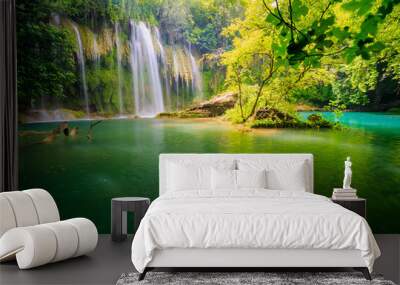 a beautiful waterfall in the forest on a river Wall mural