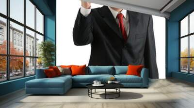 Aged businessman making various gestures isolated on white backg Wall mural