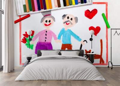 Colorful drawing: Grandparents Day card Wall mural