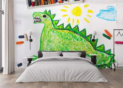 colorful  drawing: green dragon Wall mural