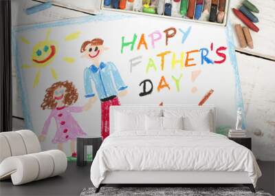 Happy fathers day card made by a child Wall mural