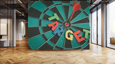 Bullseye is a target of business. Dart is an opportunity and Dartboard is the target and goal. So both of that represent a challenge in business marketing as concept.	 Wall mural