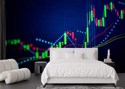 Candlestick chart in financial stock market on digital number background. Forex trading graphic design and Stock market trading trend as concept. Wall mural