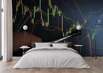 Forex market background, trading on the currency market Forex. Currency exchange rate for world currency: US Dollar, Euro, Frank, Yen. Financial, money, global finance, stock market background. Wall mural