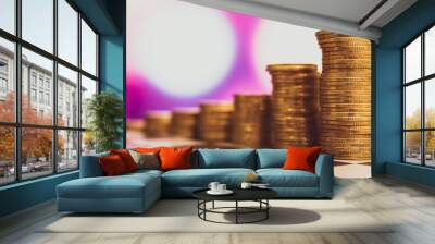 Gold coins stacks is representing riches and wealth management. Coin stack growing and find out the way to get a return on investment. Finance and money exchange investment as concept. Wall mural