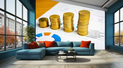 Gold coins stacks is representing riches and wealth management. Crypto Coin stack growing and find out the way to get a return on investment. Finance and digital money exchange investment as concept.	 Wall mural