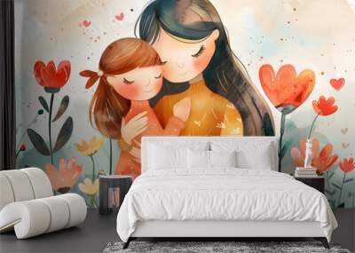 Thoughtful illustrations for personalized Mother's Day cards: Convey appreciation and love. Wall mural