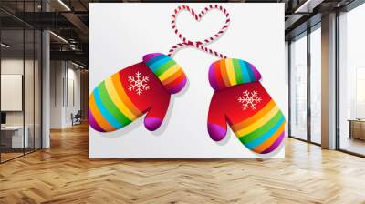 Christmas background with  warm rainbow winter gloves Wall mural