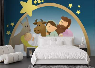 Christmas nativity scene with holy family  Wall mural