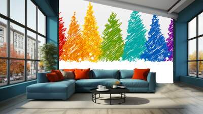 Christmas trees in rainbow colors Wall mural