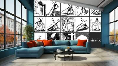 way of the cross stations - vector sketch drawing Wall mural