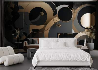 Beautiful modern apartment with interior stylish appliances and abstract wall decoration. Very cozy different living spaces in the apartment. Image generated by AI. Wall mural