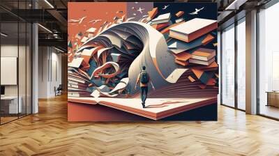 Concept depicting the path to knowledge. Acquiring knowledge to progress. AI generated vector illustration. Wall mural