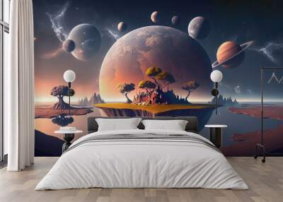 Fantasy and science fiction approach to global environmental protection. The effect of global warming in the universe. AI generated illustration. Wall mural