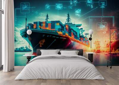 The freight forwarding companies of the future and their customers will bring together multi-sector deliveries. Logistics solutions from the future in the image created with the help of AI.  Wall mural