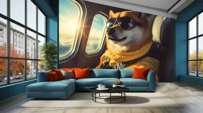 Digital Currency Adventure: Dogecoin Doge Traveling to the Stars in a Rocket Wall mural