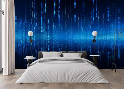 Mysterious Cryptic Blue Binary Code Background Wall mural