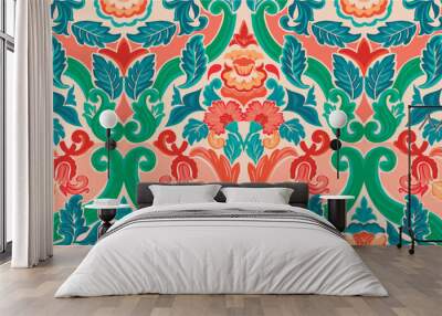 colorful damask pattern with vintage tapestry motifs, perfect for fabrics and decoration Wall mural