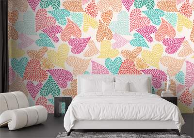 hand drawn hearts pattern with fun colors, perfect for papers, textiles and decoration Wall mural