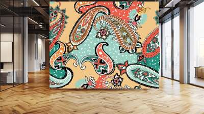 paisley elements. Ethnic motif from India, Persia, Russia, isolated on white background. For textile design and decoration Wall mural